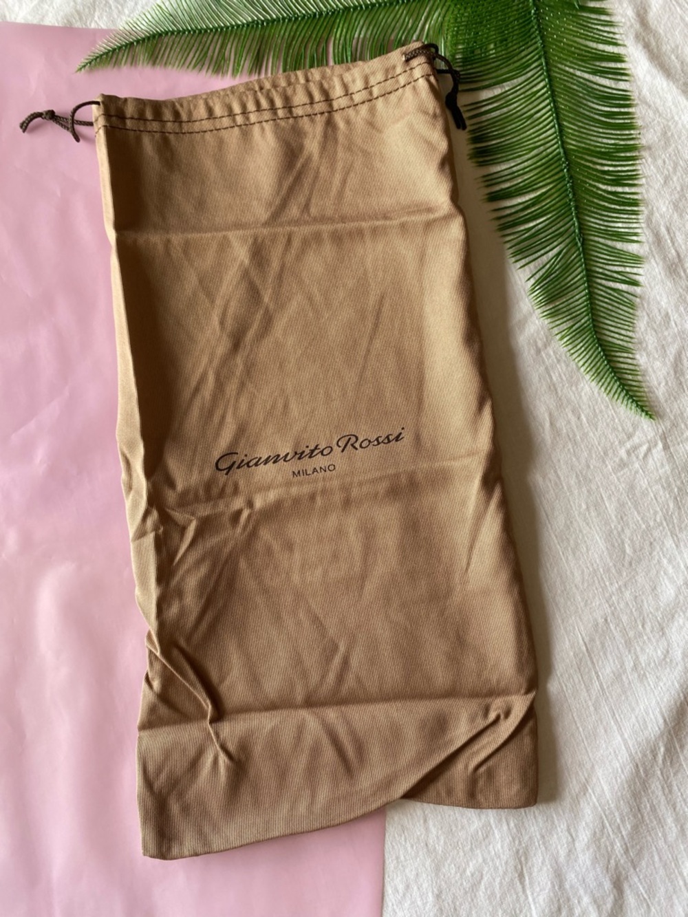 Gianvito Rossi Milano Dust Bag - Tan Drawstring Storage Bag